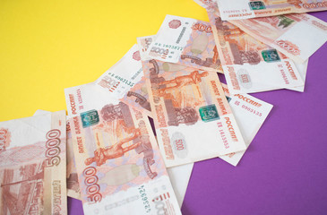 banknotes Russian rubles on a colorful background