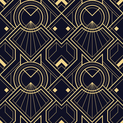 Abstract art deco geometric tiles pattern on blue background
