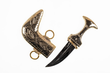golden ottoman turkish dagger isolated on white background