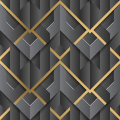 Abstract geometric decor stripes Art deco black and golden element