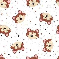 Seamless pattern with cute dog. Vector illustration.