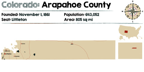 Large and detailed map of Arapahoe county in Colorado, USA