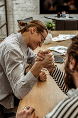Emotional young man demonstrating his will power