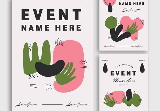 Colorful Poster Layout Set with Illustrative Elements