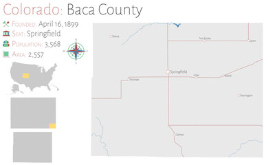 Large and detailed map of Baca county in Colorado, USA