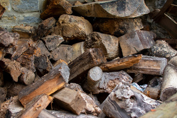 A large pile of chopped wood