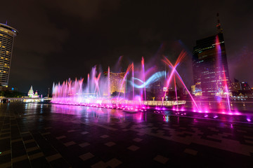 the fountain showing with lighting in night time