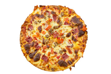 Thin Crust Pizza top view isolated on white background