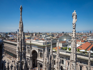Fototapeta na wymiar View from roof terrace of Milan Catehdral in Italy