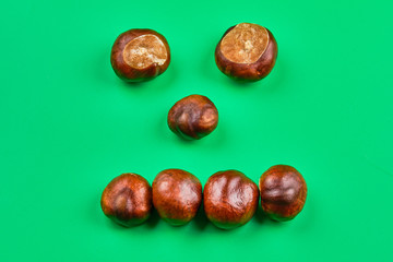 Neutral expressed face with chestnut seeds