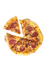 Cheeseburst Pizza slice top view isolated on white background
