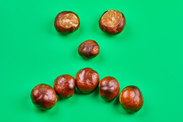 Sad expressed face  with chestnut seeds