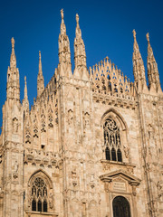 Obraz premium Ornate facade of Milan Catehdral in Italy at sunset