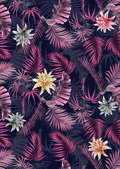 Nahtloser floraler Hintergrund Schal Kunst abstraktes Design Textil. nahtloses schönes künstlerisches helles tropisches muster mit exotischem wald. Buntes Stoff-Blumenmuster. Schöne Vintage Blumen