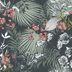 Seamless floral background scarf art abstract design textile. seamless beautiful artistic bright tropical pattern with exotic forest. Colorful Fabric Flower pattern. Beautiful vintage Floral