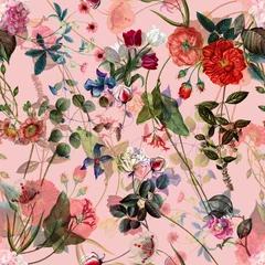Nahtloser floraler Hintergrund Schal Kunst abstraktes Design Textil. nahtloses schönes künstlerisches helles tropisches muster mit exotischem wald. Buntes Stoff-Blumenmuster. Schöne Vintage Blumen © hellodesignen