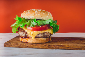 Hamburger or sandwich. Delicious sandwich hamburger with meat, cheese and fresh vegetable....