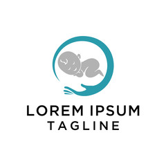 Child Care Logo, Mother and Kid with Hand Symbol