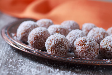 delicious energy balls on a copper plate