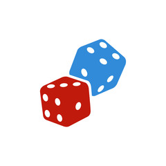 Dice color cubes. Dice with white dots on a white background. 3D effect Vector illustration.