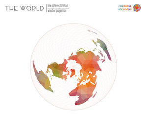 Polygonal world map. Wiechel projection of the world. Colorful colored polygons. Elegant vector illustration.