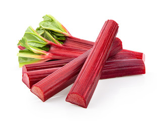 Rhubarb stalks on a white background