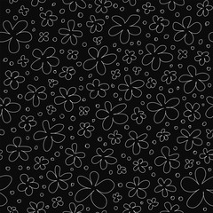 Vector seamless floral pattern in doodle style with flowers. Gentle, spring floral background. Ornament in hand drawn childish style.