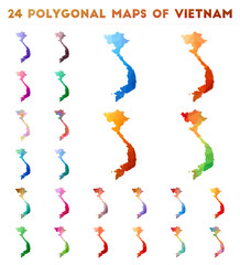 Set of vector polygonal maps of Vietnam. Bright gradient map of the country in low poly style. Multicolored Vietnam map in geometric style for your infographics.