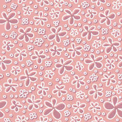 Vector seamless floral pattern in doodle style with flowers. Gentle, spring floral background. Ornament in hand drawn childish style.
