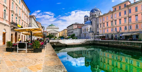 Foto auf Glas Landmarks and beautiful places (cities) of northern Italy - elegant Trieste with charming streets and canals © Freesurf