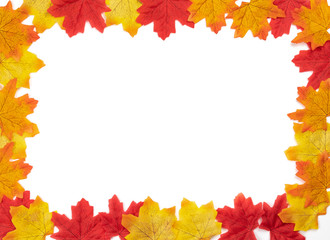 Naklejka na ściany i meble Top view Autumn frames maple leaves texture. Background center blank for write text leaves isolate on white background. Nature background, Flat lay patterns