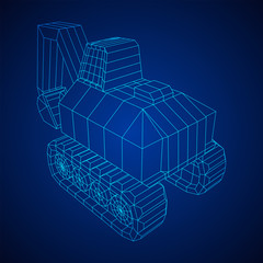 Excavator heavy equipment construction company. Wireframe low poly mesh vector illustration
