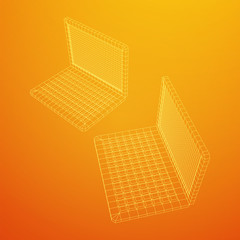 Laptop Abstract Mesh Background. Design computer. Wireframe low poly mesh vector illustration