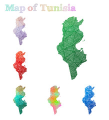 Hand-drawn map of Tunisia. Colorful country shape. Sketchy Tunisia maps collection. Vector illustration.