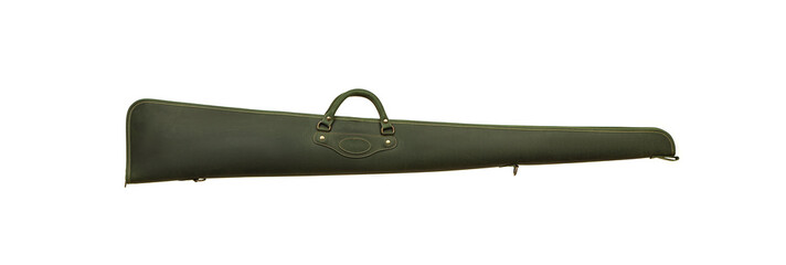 Luxury olive green leather case for weapons isolate on a white background. An expensive and beautiful protective case.