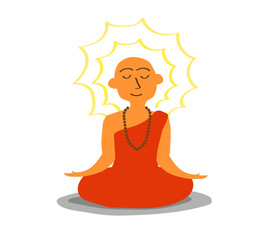Buddhist monk is meditating on a white background. Vector illustration. 