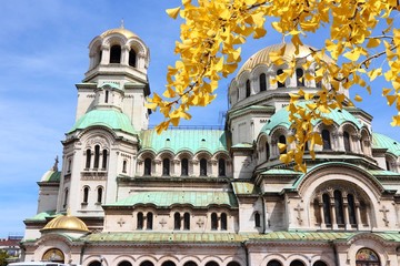 Bulgaria - Sofia Cathedral. Autumn leaves.