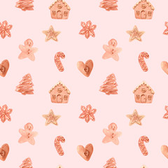 Seamless pattern. Watercolor snowflakes isolated on white background.