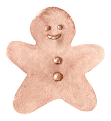 Watercolor sweet gingerbread star. Hand drawn dessert illustration.