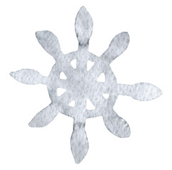 Watercolor snowflake isolated on white background. Symbol of winter. Beautiful decoration.