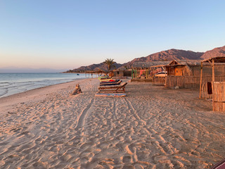 view of the beach Sunrise over the sinai desert and the red sea 