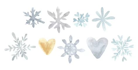 Fotobehang Watercolor snowflake isolated on white background. Symbol of winter. © Anastasia
