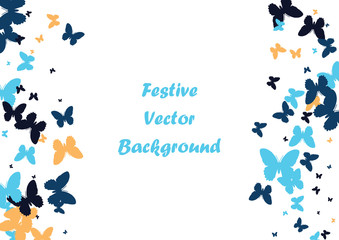 Festive butterfly confetti background. Frame vector pattern texture for holiday, postcard, poster, carnival, banner, birthday and children's parties. Butterfly cover mock-up. Wedding butterfly layout
