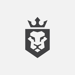 lion shield luxury logo icon, elegant lion shield geometric logo design illustration, lion head with crown logo, lion shield symbol