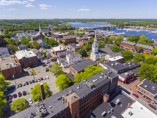 Newburyport historic downtown including State Street and First Religious Society Unitarian...