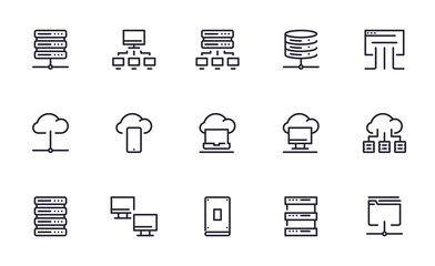 Server database icons set outline style