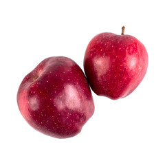 Two red ripe apples, perfect isolate on a white background, harvesting design.