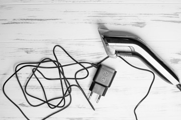 hair clipper, hair dryer on a white background