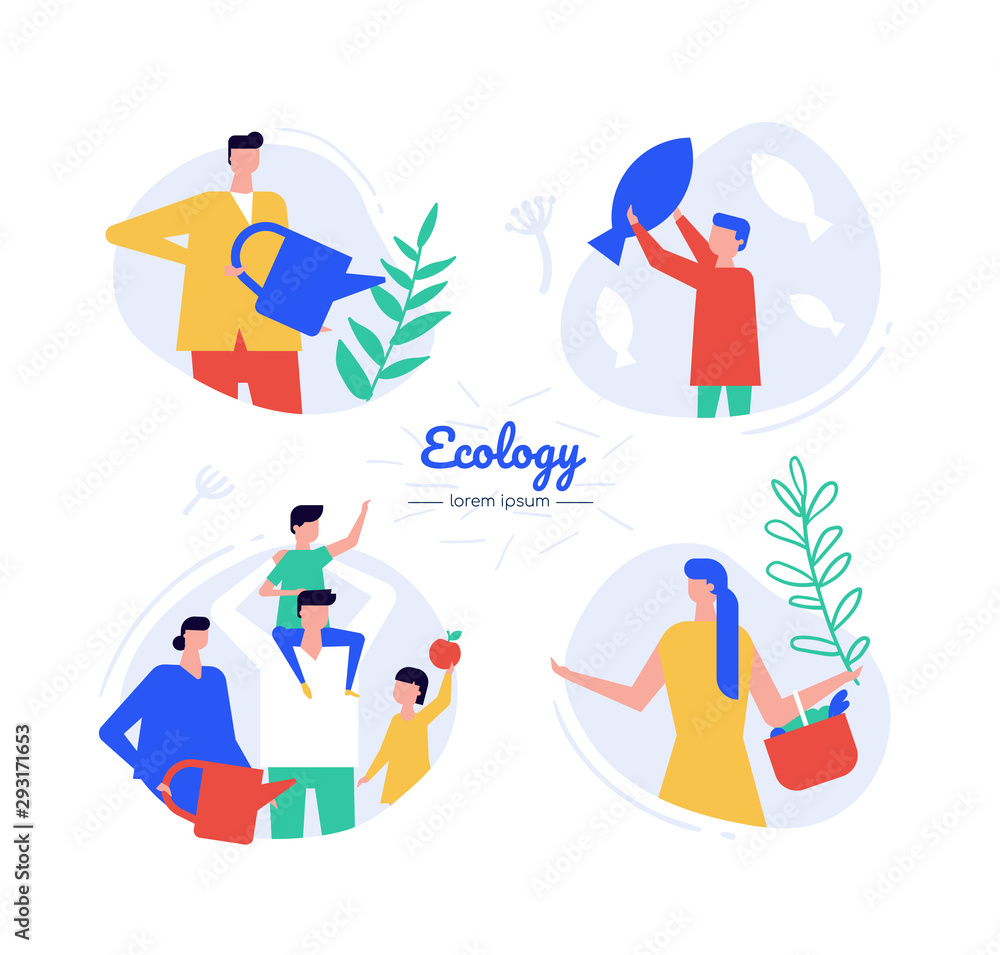 Poster ecology - flat design style vector characters set