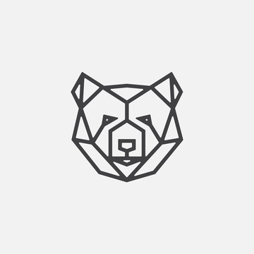 geometric bear head logo design, bear linear icon design illustrtion, bear logo design